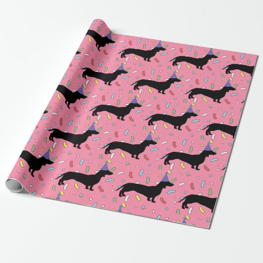 Dog Birthday Party Wrapping Paper Cadeaupapier (Uitgerold)
