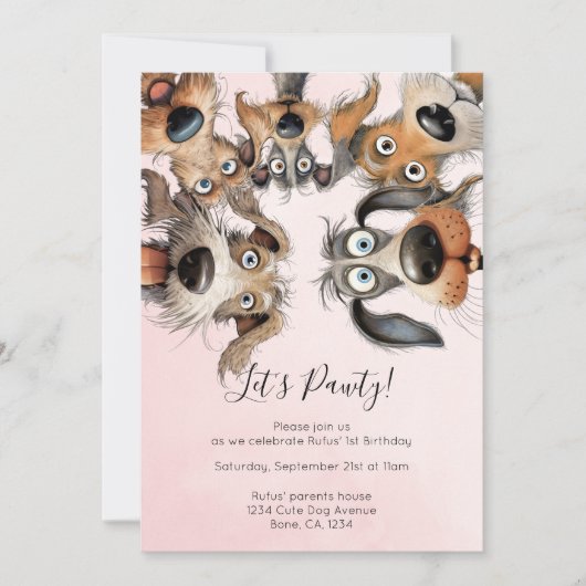 Dog Birthday Pawty Schattige gepersonaliseerd Kaart (Voorkant)