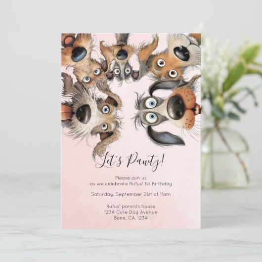 Dog Birthday Pawty Schattige gepersonaliseerd Kaart (Staand voorkant)