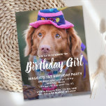 Dog Birthday Persoonlijke foto-uitnodiging Briefkaart<br><div class="desc">Dag meisje. Nodig vrienden en familie uit aan je puppy of hondverjaardagsfeestje met deze simpele 'pet photoverjaardagsvriendenkaart'. Voeg de favoriete foto van je pop toe en personaliseer je met naam, verjaardagsnummer en alle info over verjaardagsfeestjes! Verander naar Birthday Boy of a boy pup. Bezoek ons collectie voor het overeenkomen van...</div>