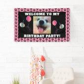 Dog Birthday Pet Foto Roze Black Paw Printerpartij Spandoek (Insitu)