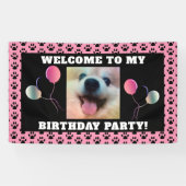 Dog Birthday Pet Foto Roze Black Paw Printerpartij Spandoek (Horizontaal)