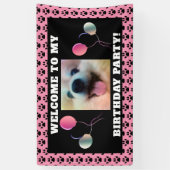 Dog Birthday Pet Foto Roze Black Paw Printerpartij Spandoek (Verticaal)