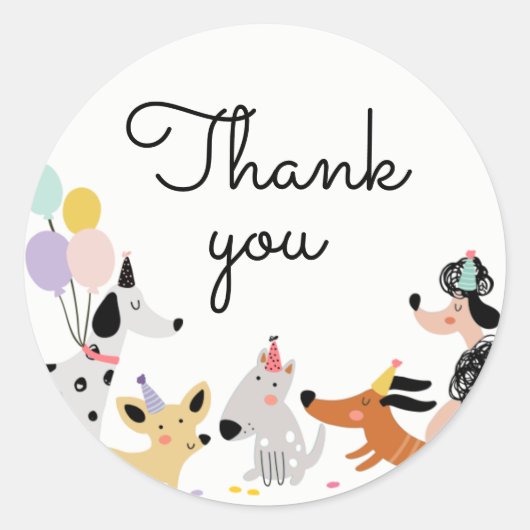Dog Birthday Puppy Pawty Animals Pet Dank je Ronde Sticker (Voorkant)