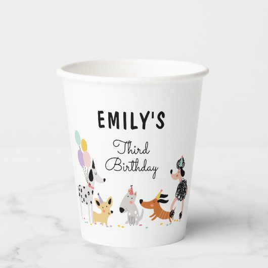 Dog Birthday Puppy Pawty Animals Pet Modern Papieren Bekers (Voorkant)