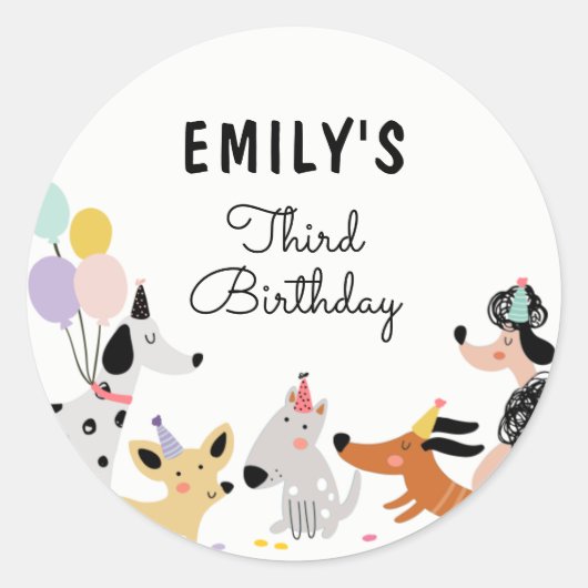Dog Birthday Puppy Pawty Animals Pet Modern Ronde Sticker (Voorkant)