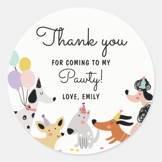 Dog Birthday Puppy Pawty Moderne Animals Pet Vet Ronde Sticker (Voorkant)
