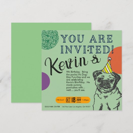 Dog Birthday Uitnodiging  (Voorkant / Achterkant)