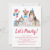 Dog Birthday Waterverf Pink Pawty Puppy Party Kaart (Voorkant)