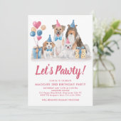 Dog Birthday Waterverf Pink Pawty Puppy Party Kaart (Staand voorkant)