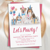 Dog Birthday Waterverf Pink Pawty Puppy Party Kaart