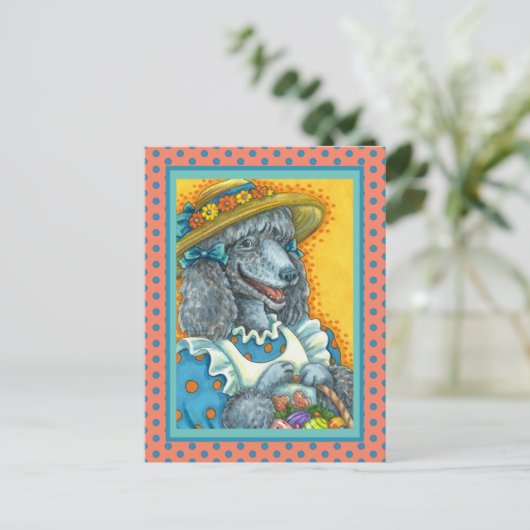 DOG BISCUITS AND EASTER EGG BASKET, CUTE POODLE FEESTDAGENKAART (Staand voorkant)