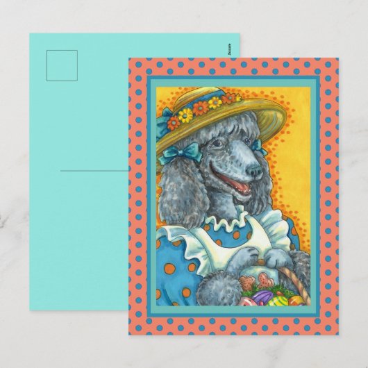 DOG BISCUITS AND EASTER EGG BASKET, CUTE POODLE FEESTDAGENKAART (Voorkant / Achterkant)