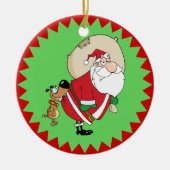 Dog Biting Santa Funny Kerstversier Keramisch Ornament (Voorkant)