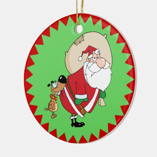 Dog Biting Santa Funny Kerstversier Keramisch Ornament (Links)