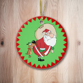 Dog Biting Santa Funny Kerstversier Keramisch Ornament