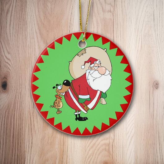 Dog Biting Santa Funny Kerstversier Keramisch Ornament