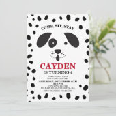 Dog black and white spot Birthday Invitation Kaart (Staand voorkant)