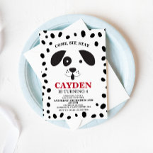 Dog black and white spot Birthday Invitation