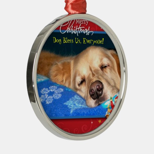 Dog Bless ons, iedereen! Kabel voor feestdag Metalen Ornament (Rechts)