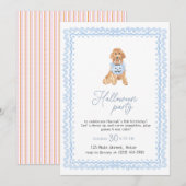 Dog Blue Preppy Pumpkin Halloween Party Kaart (Voorkant / Achterkant)