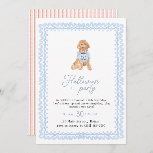 Dog Blue Preppy Pumpkin Halloween Party Kaart (Voorkant / Achterkant)