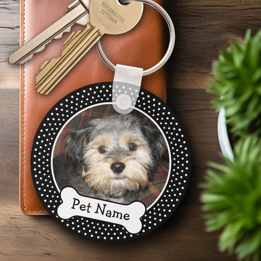 Dog Bone en Black Polka Dot Pet Photo Lijst Sleutelhanger