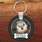 Dog Bone en Black Polka Dot Pet Photo Lijst Sleutelhanger (Voorkant)