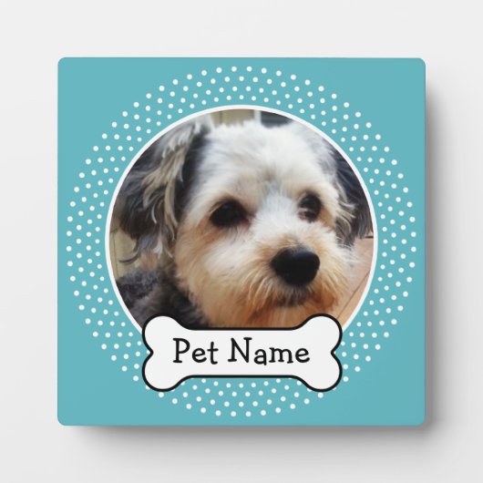 Dog Bone en Blue Polka Dot Pet Photo Lijst Fotoplaat (Voorkant)