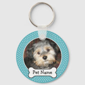 Dog Bone en Blue Polka Dot Pet Photo Lijst Sleutelhanger (Voorkant)