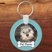Dog Bone en Blue Polka Dot Pet Photo Lijst Sleutelhanger (Voorkant)