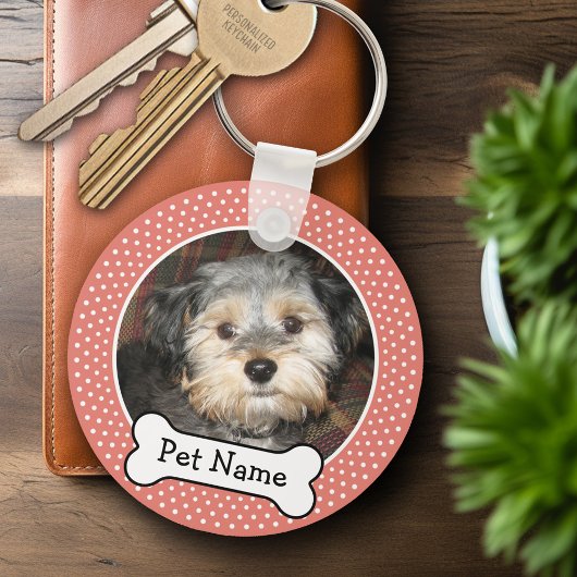 Dog Bone en Coral Polka Dot Pet Photo Lijst Sleutelhanger
