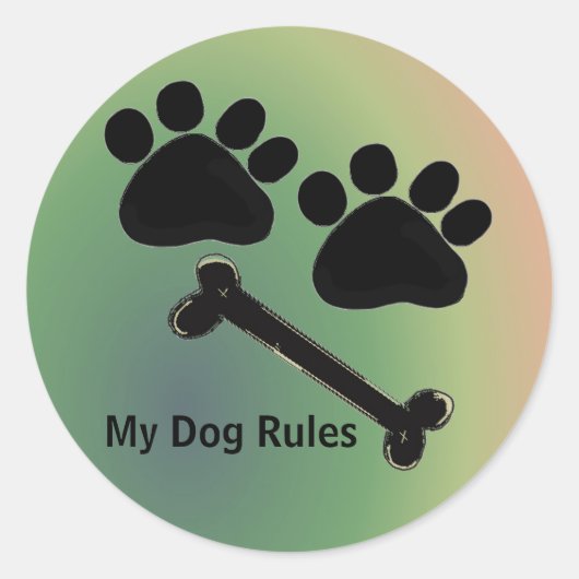 Dog Bone en Paws Ronde Sticker (Voorkant)