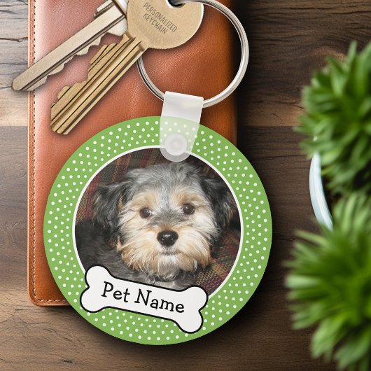 Dog Bone en Polka Dot Pet Photo Lijst Sleutelhanger