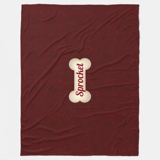 Dog Bone met Maroon Red en Dog's Name Fleece Deken (Voorkant)