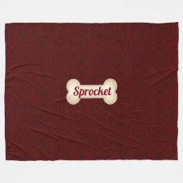 Dog Bone met Maroon Red en Dog's Name Fleece Deken
