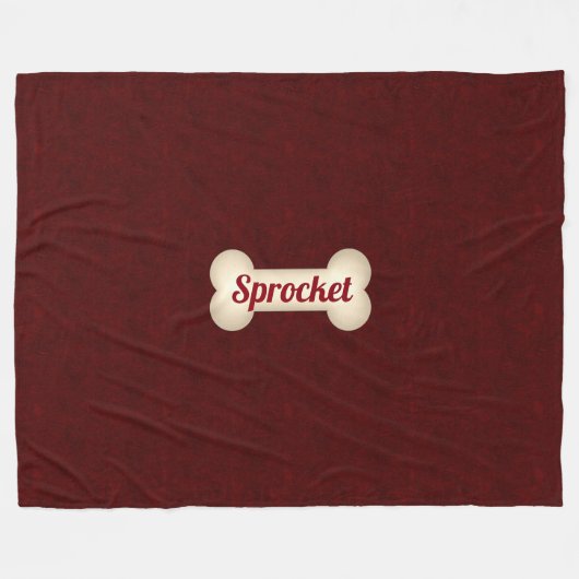 Dog Bone met Maroon Red en Dog's Name Fleece Deken (Voorkant (Horizontaal))