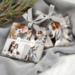 Dog Bone Modern Four Photo Pet Collage Keramisch Ornament<br><div class="desc">Viel het magische en feestelijke vakantieseizoen met ons ornament van de douane-vakantiefoto-collage. Ons moderne,  elegante vakantiemodel is voorzien van een modern en minimalistisch raster voor vier fotovakantiecollage met een modern,  wit hondenbotontwerp dat midden in de vierkantsfotocollage is geplaatst. Pas aan met de naam en het jaar van uw dichter.</div>