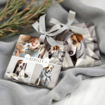 Dog Bone Modern Four Photo Pet Collage Keramisch Ornament<br><div class="desc">Viel het magische en feestelijke vakantieseizoen met ons ornament van de douane-vakantiefoto-collage. Ons moderne,  elegante vakantiemodel is voorzien van een modern en minimalistisch raster voor vier fotovakantiecollage met een modern,  wit hondenbotontwerp dat midden in de vierkantsfotocollage is geplaatst. Pas aan met de naam en het jaar van uw dichter.</div>