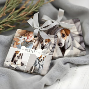 Dog Bone Modern Four Photo Pet Collage Keramisch Ornament