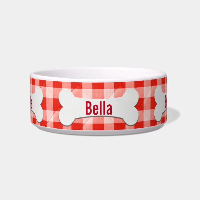 Dog Bone on Gingham Voerbakje (Voorkant)