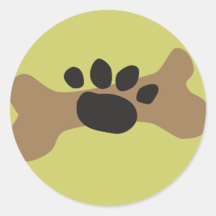 Dog Bone & Paw Print Ronde Sticker