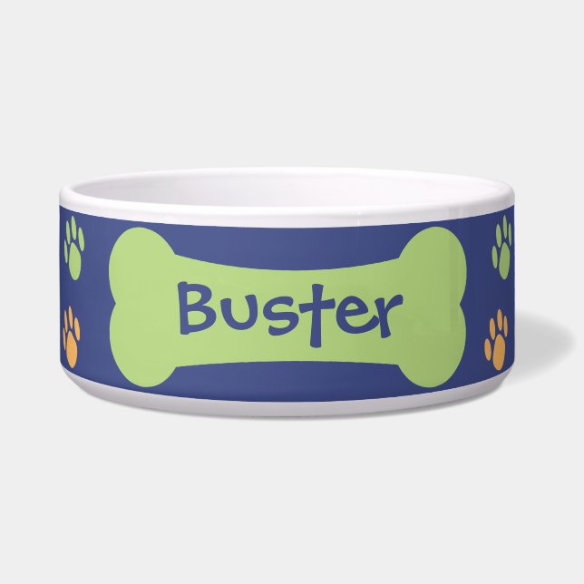 Dog Bone & Paw Prints Personeelsformatie Pet Dog B Voerbakje (Voorkant)