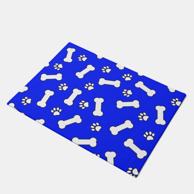 Dog Botten en schilderafdrukken Blauw en Wit Patro Deurmat (Schuin)