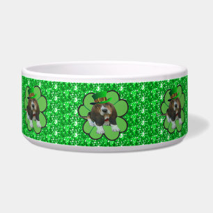 Dog Bowl Basset Hound St Patrick's Clover Voerbakje