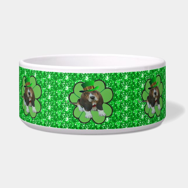 Dog Bowl Basset Hound St Patrick's Clover Voerbakje (Links)