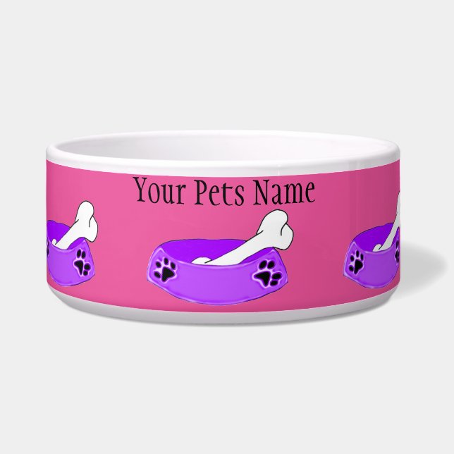 Dog Bowl & Bone Paars Personalized Dog Food Bowl Voerbakje (Voorkant)