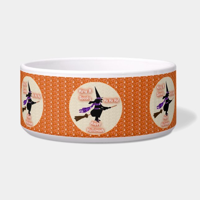 Dog Bowl Broom Stick Witch Voerbakje (Voorkant)