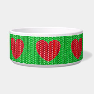 Dog Bowl Green Red Heart Glitter Voerbakje