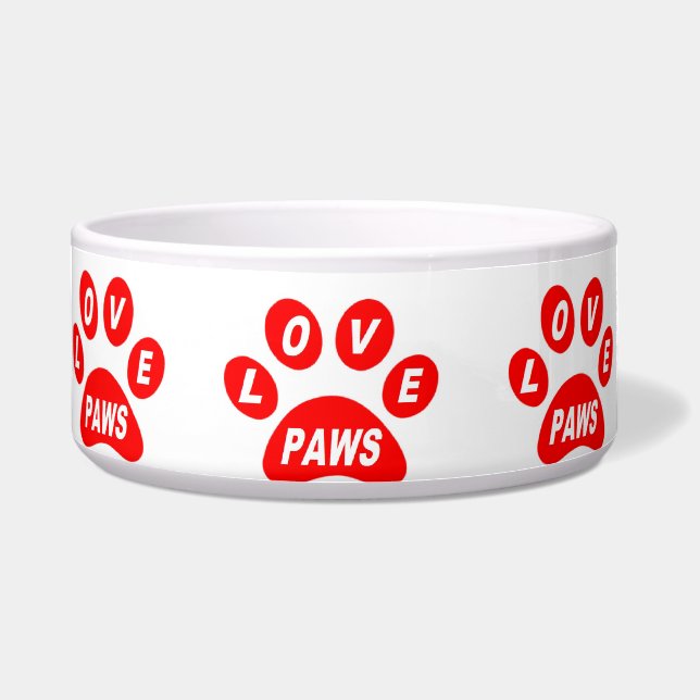 Dog Bowl Love Paws on Paws Red Voerbakje (Voorkant)